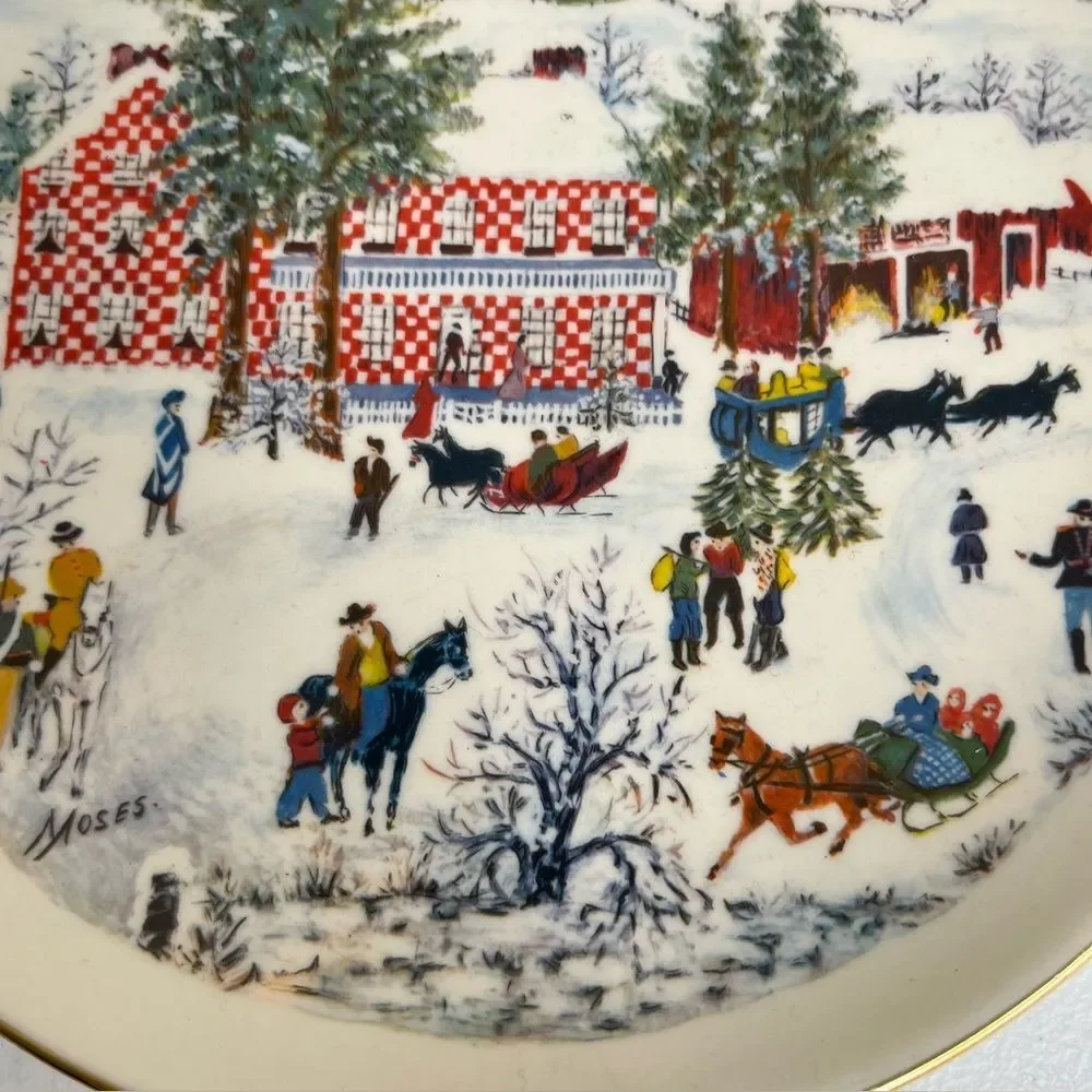 Vintage 70s Ridgewood Fine China Grandma Moses The Old Checkard House In Winter